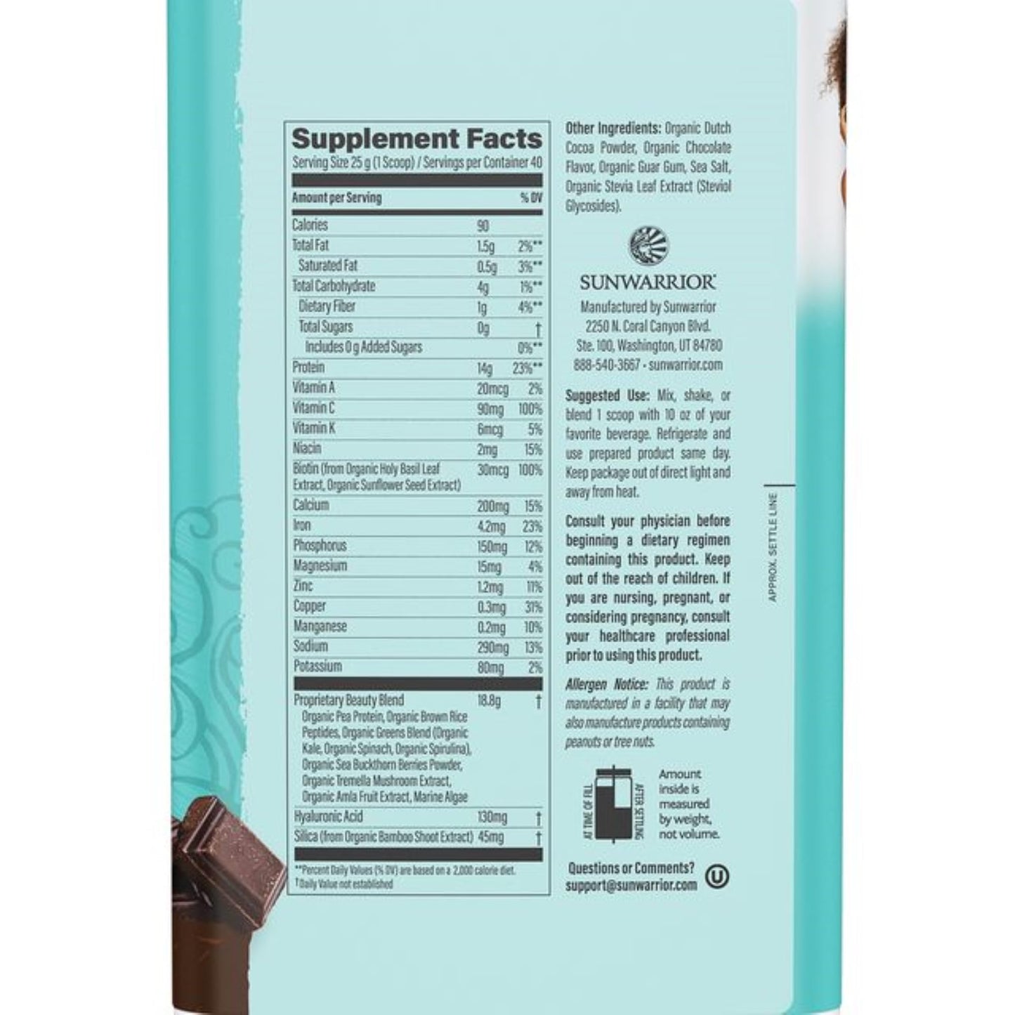 Sunwarrior Vegan Collagen Protein Powder for Women – Chocolate (40 Servings) | Plant-Based, Silica, Non-GMO