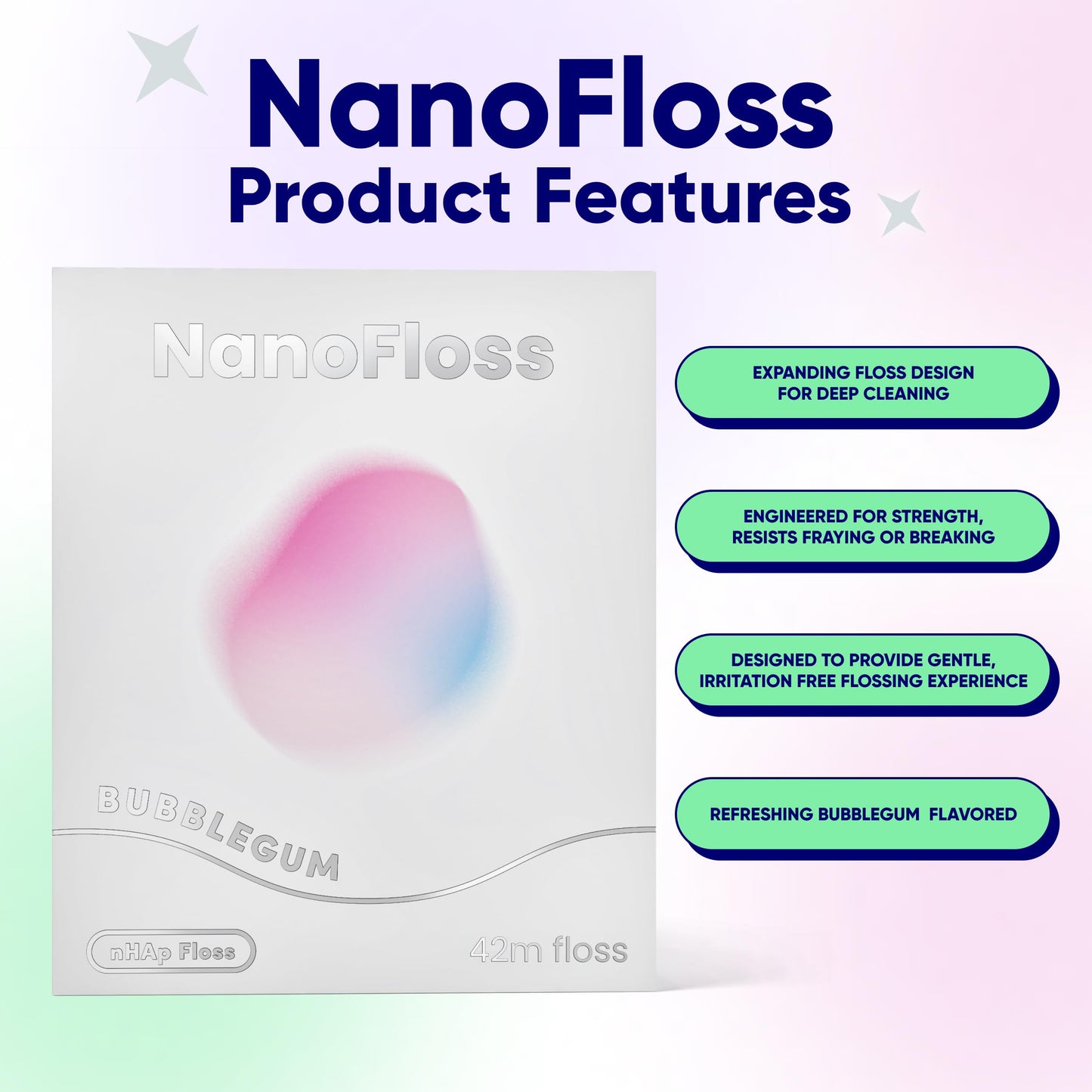 Something Nice NanoFloss Threader – Bubblegum, 42M Vegan Floss with Nano Hydroxyapatite