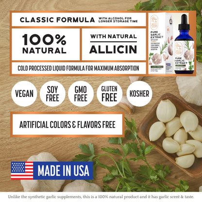 Pure Garlic Extract with Allicin Classic Formula – Immune Support, 2 oz | Vegan Friendly