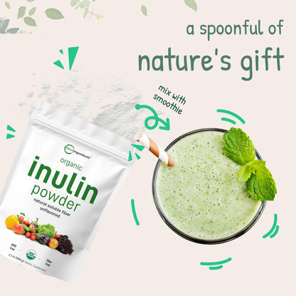 Micro Ingredients Organic Inulin FOS Fiber Powder 2.2 lb | Water-Soluble Prebiotic