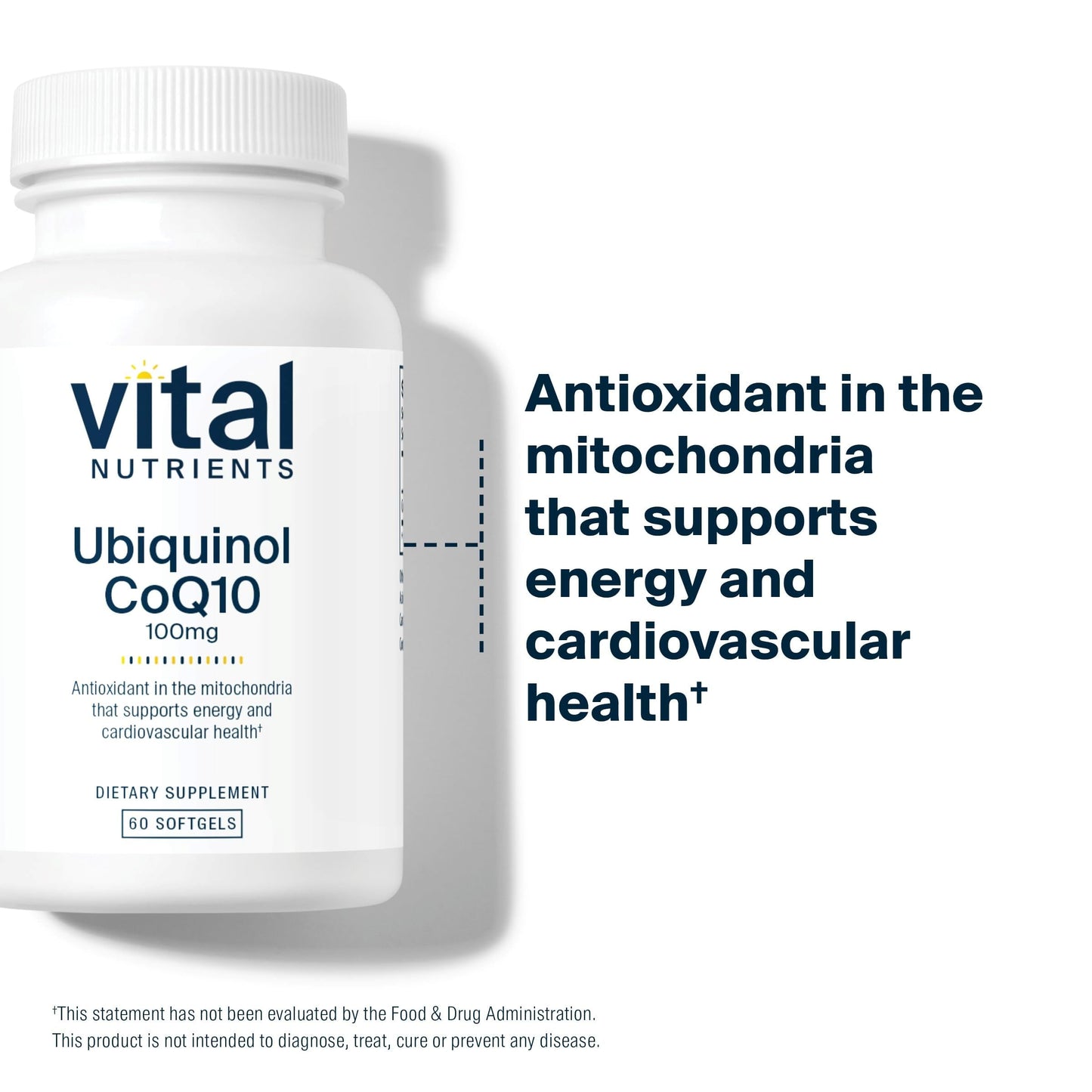 Vital Nutrients Ubiquinol CoQ10 100mg – Activated CoQ10 for Heart & Brain Health | Gluten & Dairy Free | 60 Softgels
