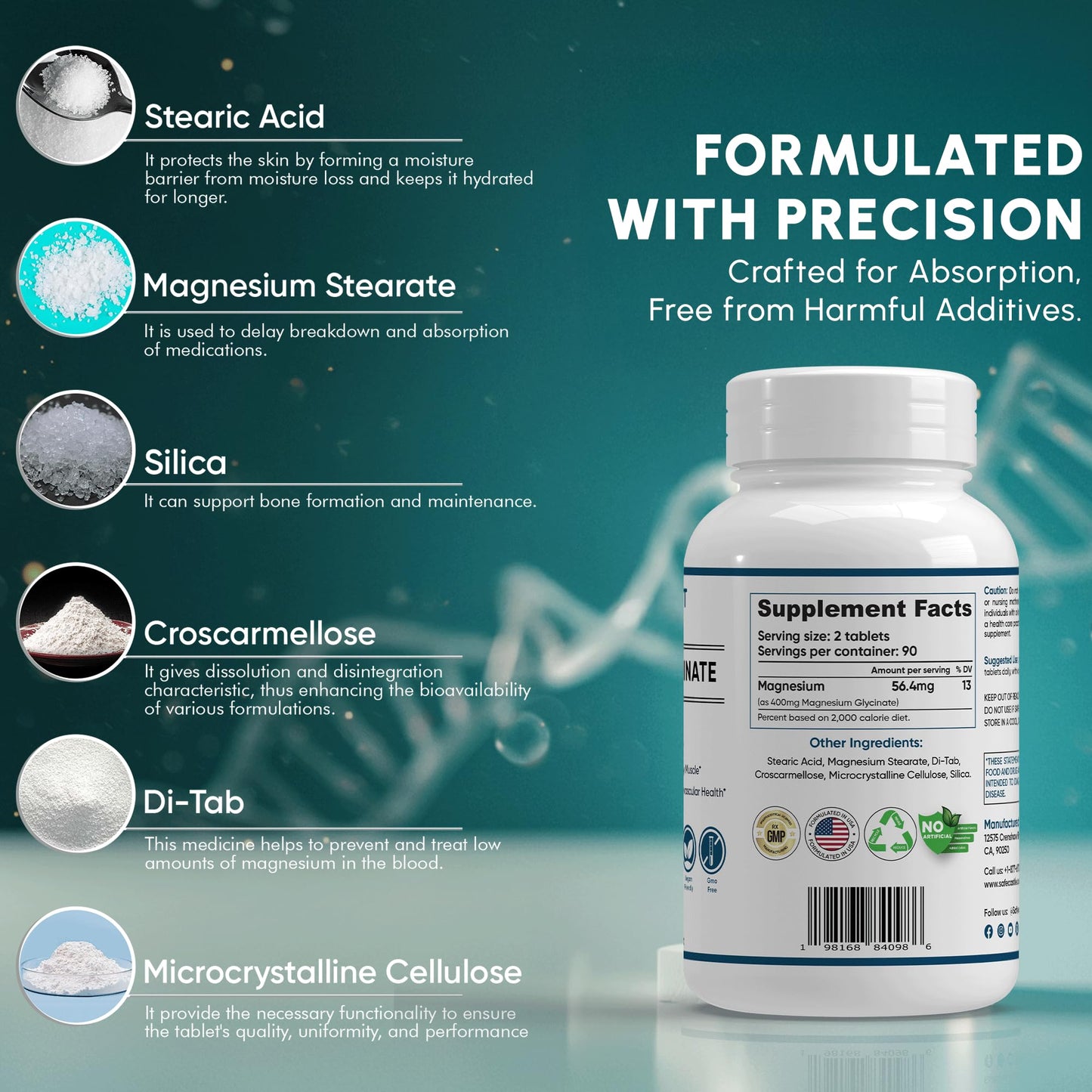 400 mg Magnesium Glycinate – 180 Tablets | High Absorption, Non-GMO