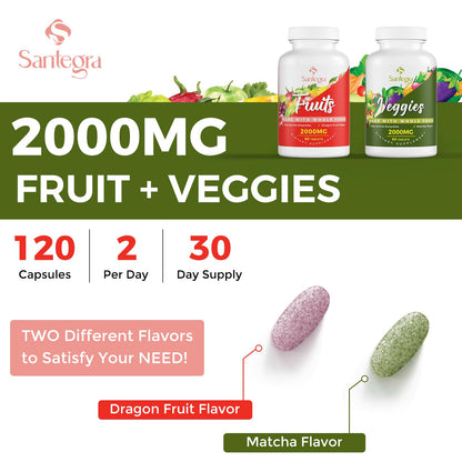 2000 MG Fruit & Veggies Supplement, 240 Tablets – 35+ Fruits & Veggies