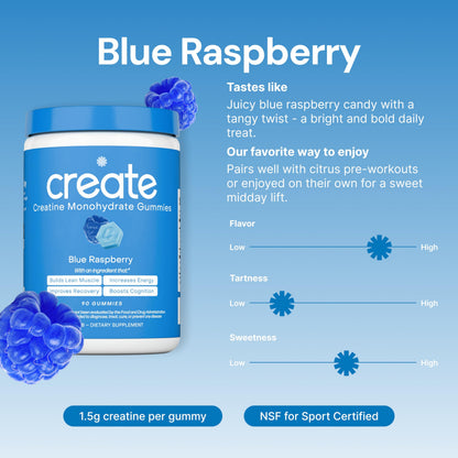 Create Creatine Monohydrate Gummies – 1.5g per Gummy, Vegan, Anti-Melting