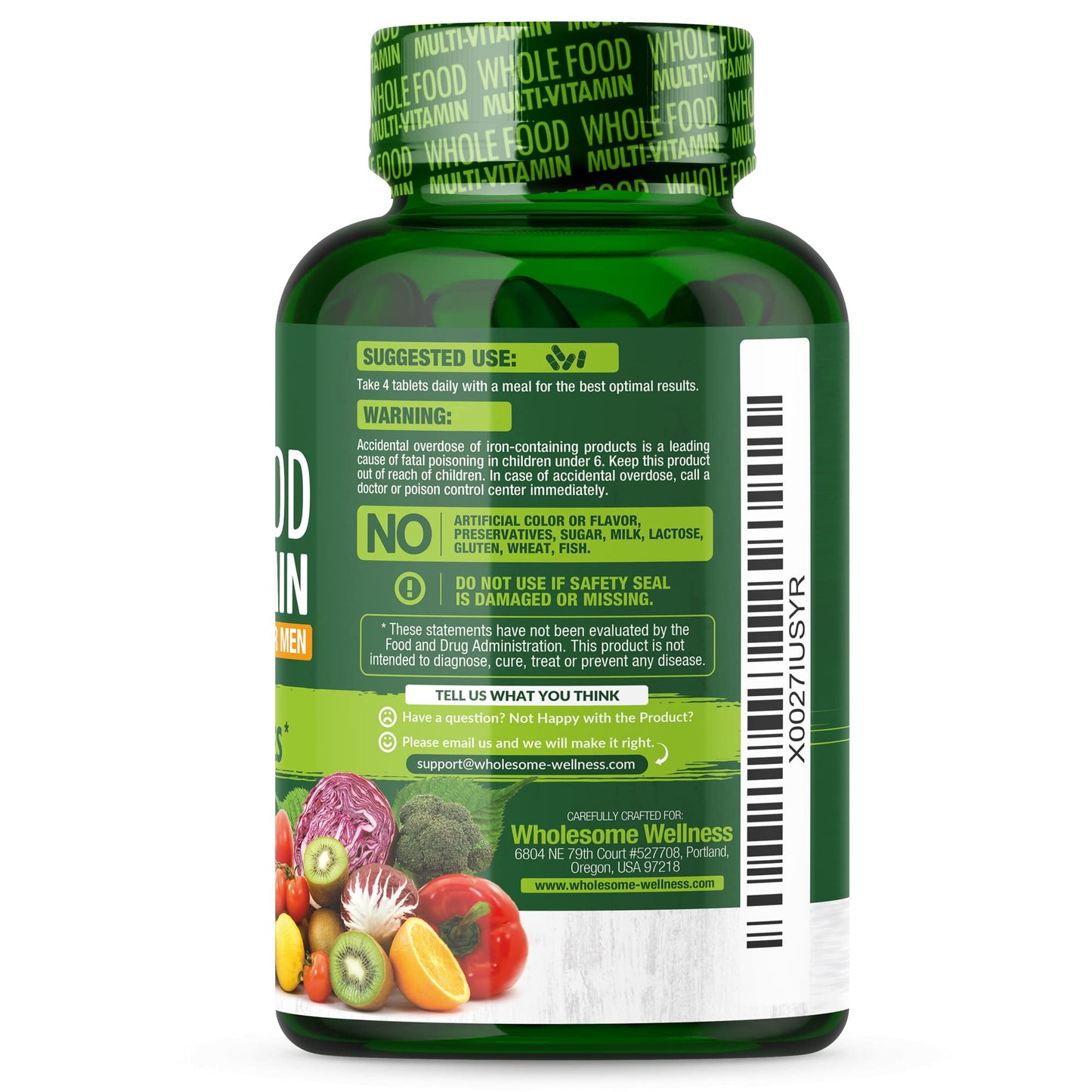 Wholesome Wellness Whole Food Multivitamin for Men – Vegan, Non-GMO, 120 Tablets
