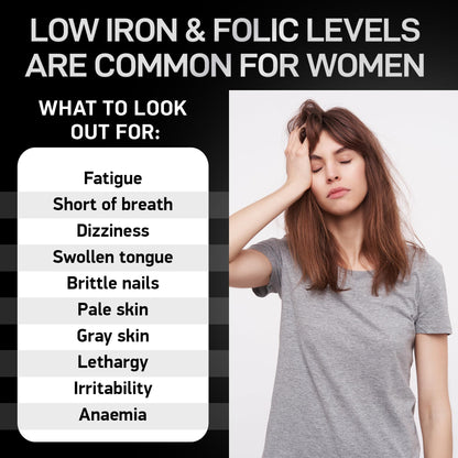 Vegan Iron Supplements for Women with Folic Acid - 2-Pack, 120 Gluten-Free Gentle Iron Tablets | 194% Iron, 168% Folate