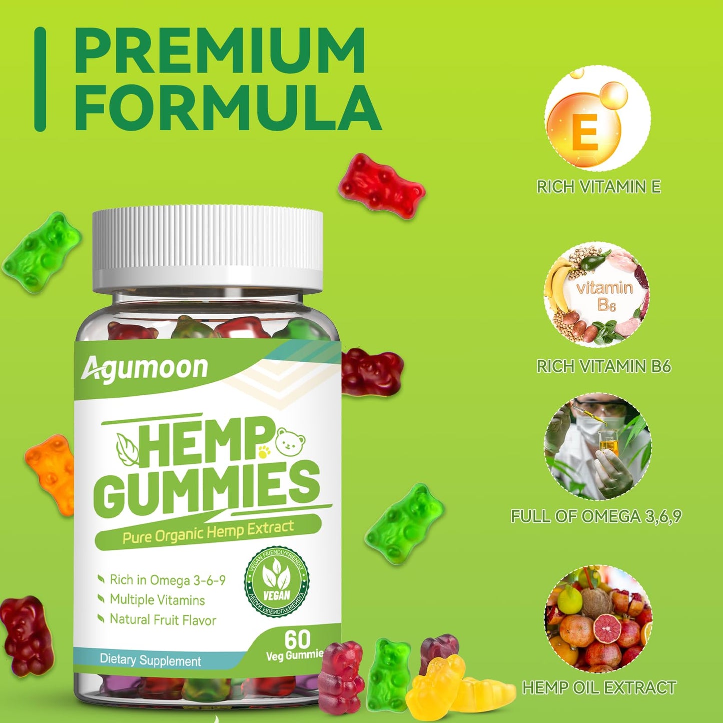 Hemp Gummies 2 Packs - High Potency Relaxing Edibles with Natural Hemp Oil Extract — Vegan, Low Sugar, Non-GMO, 120 Counts