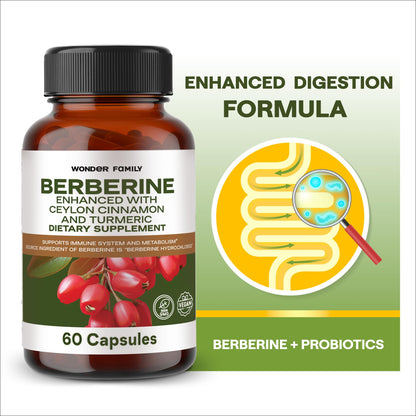 Berberine 500 mg with Probiotics + Vitamins D & K | 60 Capsules | 1 Month Supply