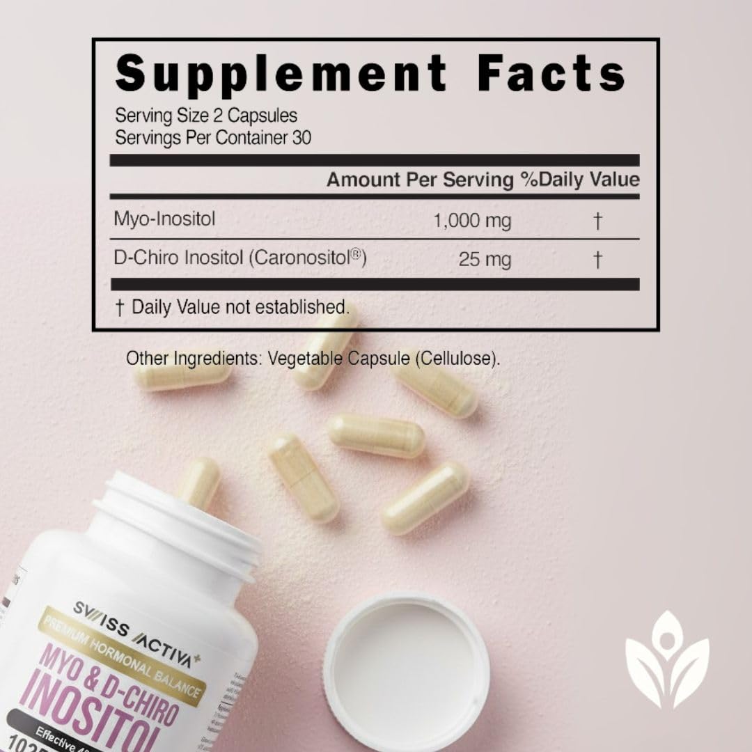 Swiss Activa+ Labs Myo Inositol & D-Chiro Inositol Supplement – Hormone Balance for Women & PCOS (60 Days)