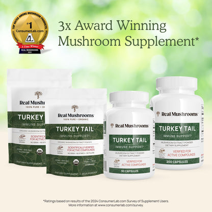 Real Mushrooms Turkey Tail Capsules – Organic Mushroom Extract, 200 Count