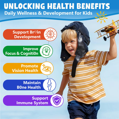 Kids Omega-3 Gummies - Algae DHA/EPA, D3, B12, Calcium, Zinc | Sugar-Free