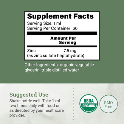 Organic Liquid Zinc Sulfate – Vegan, Non-GMO, 2 oz (7.5 mg) for Skin, Immunity & Cell Growth