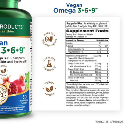 Purity Omega 3-6-9 Vegan & Vegetarian – 5-in-1 Plant-Based EFA (60)