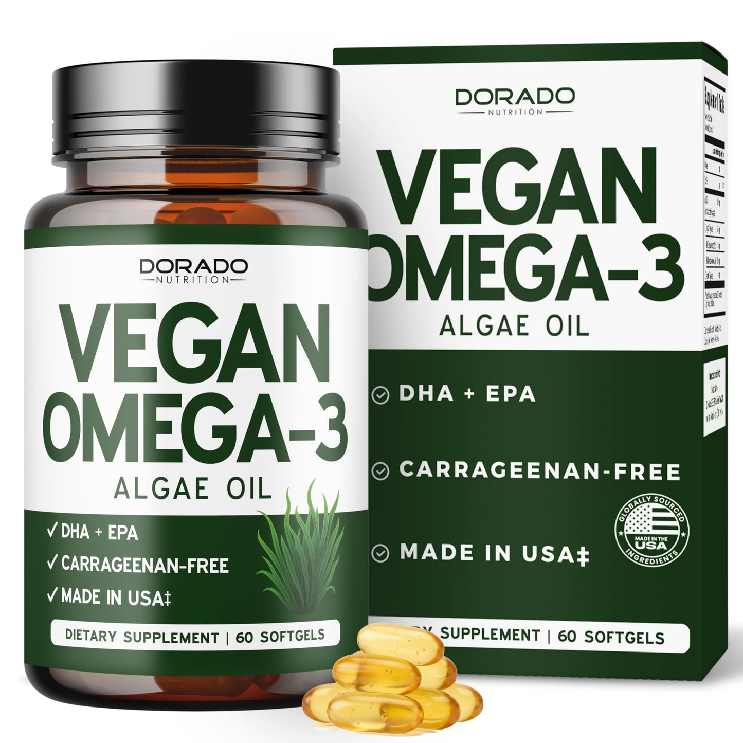 Vegan Omega 3 Algae Oil - 60 Softgels | Plant-Based DHA & EPA | USA Made