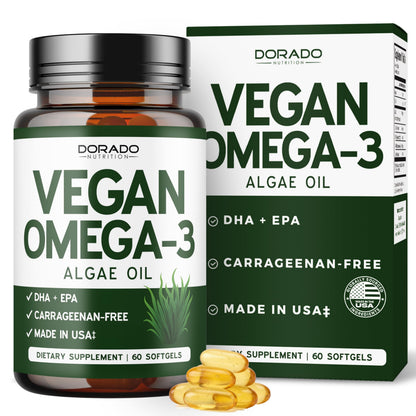 Vegan Omega 3 Algae Oil - 60 Softgels | Plant-Based DHA & EPA | USA Made