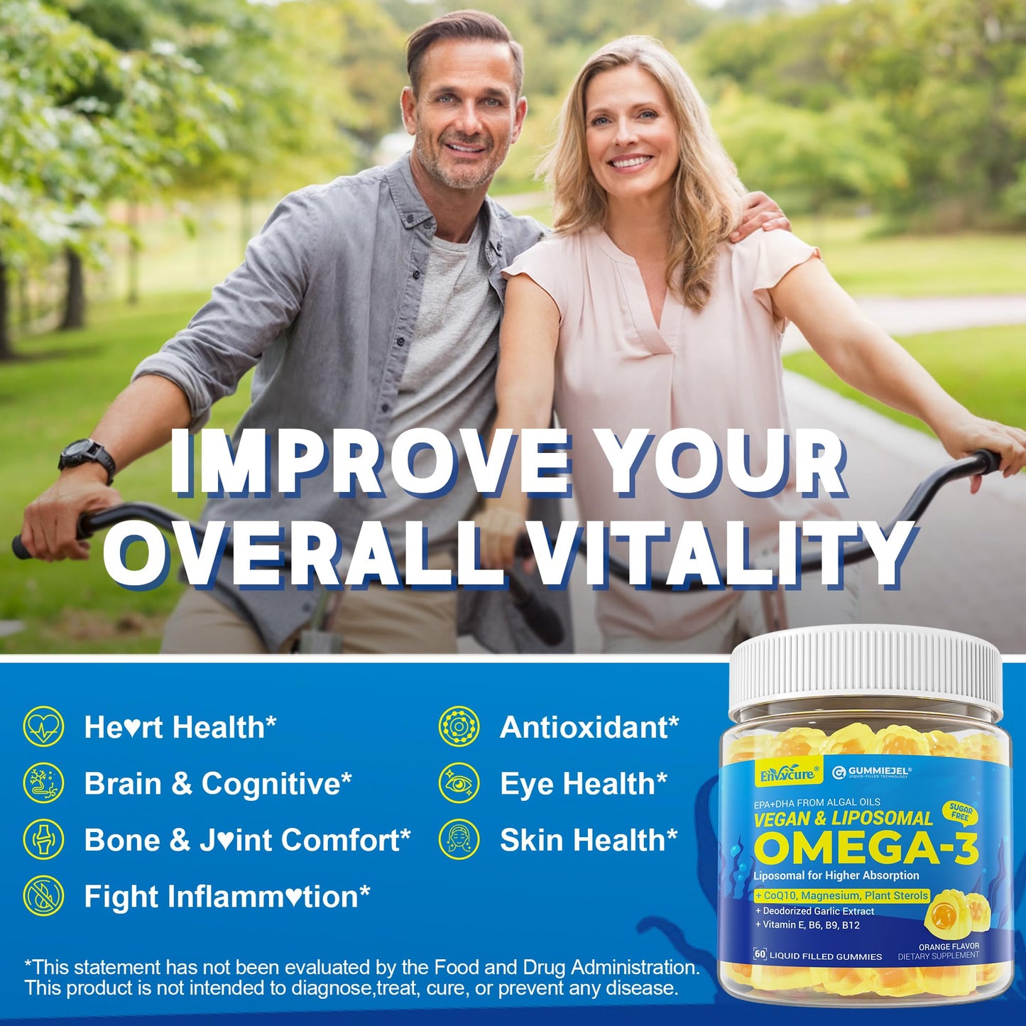 EnvyCure Vegan Omega-3 Gummies 1000mg + CoQ10 + Magnesium – EPA 600mg DHA 400mg, Liposomal Algae, 2-Pack
