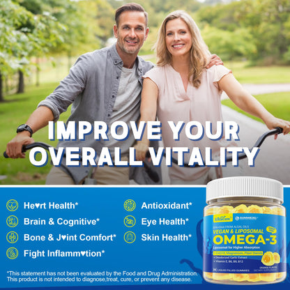 EnvyCure Vegan Omega-3 Gummies 1000mg + CoQ10 + Magnesium – EPA 600mg DHA 400mg, Liposomal Algae, 2-Pack