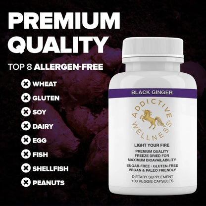 Addictive Wellness Black Ginger Capsules 450mg – Kaempferia Parviflora for Energy, Endurance & Metabolism | Vegan & Paleo | 100 Count