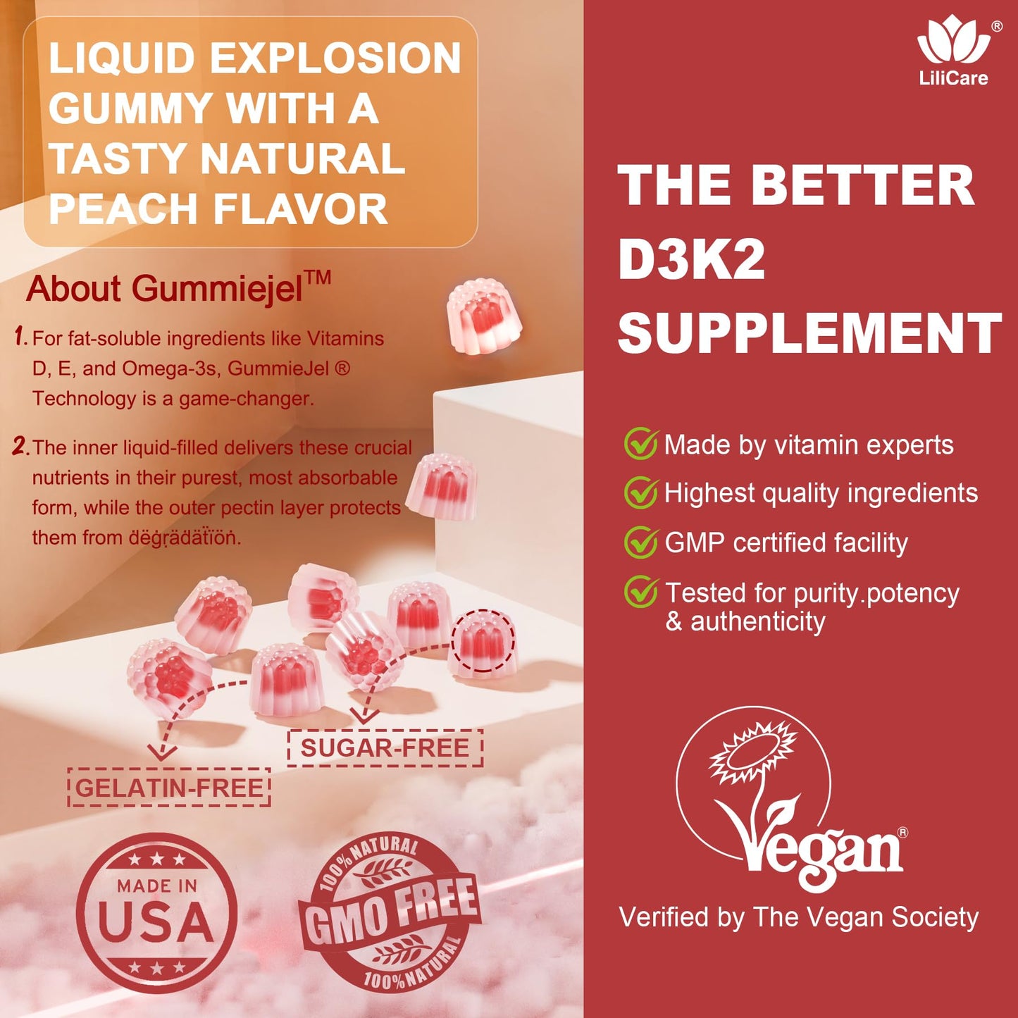 Vitamin D3 K2 Gummies 5000/10000 IU – Vegan, 60 Count | Calcium 500mg, MK-7 200mcg