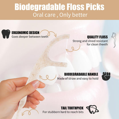 Biodegradable Dental Floss Picks 300 Count – Vegan Plant-Based Handle – Eco-Friendly Flossers for All Ages