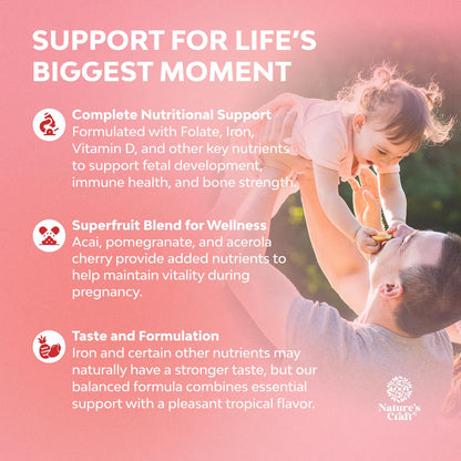 Vegan Prenatal Gummies with Iron & Folic Acid – Pineapple Mango, 40-Day Supply