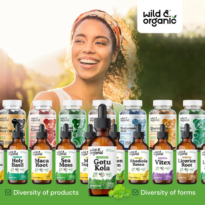 Wild & Organic Gotu Kola Tincture - Brain Support, Gotu Kola Liquid Extract Drops - Vegan, Sugar & Alcohol-Free 2 fl oz