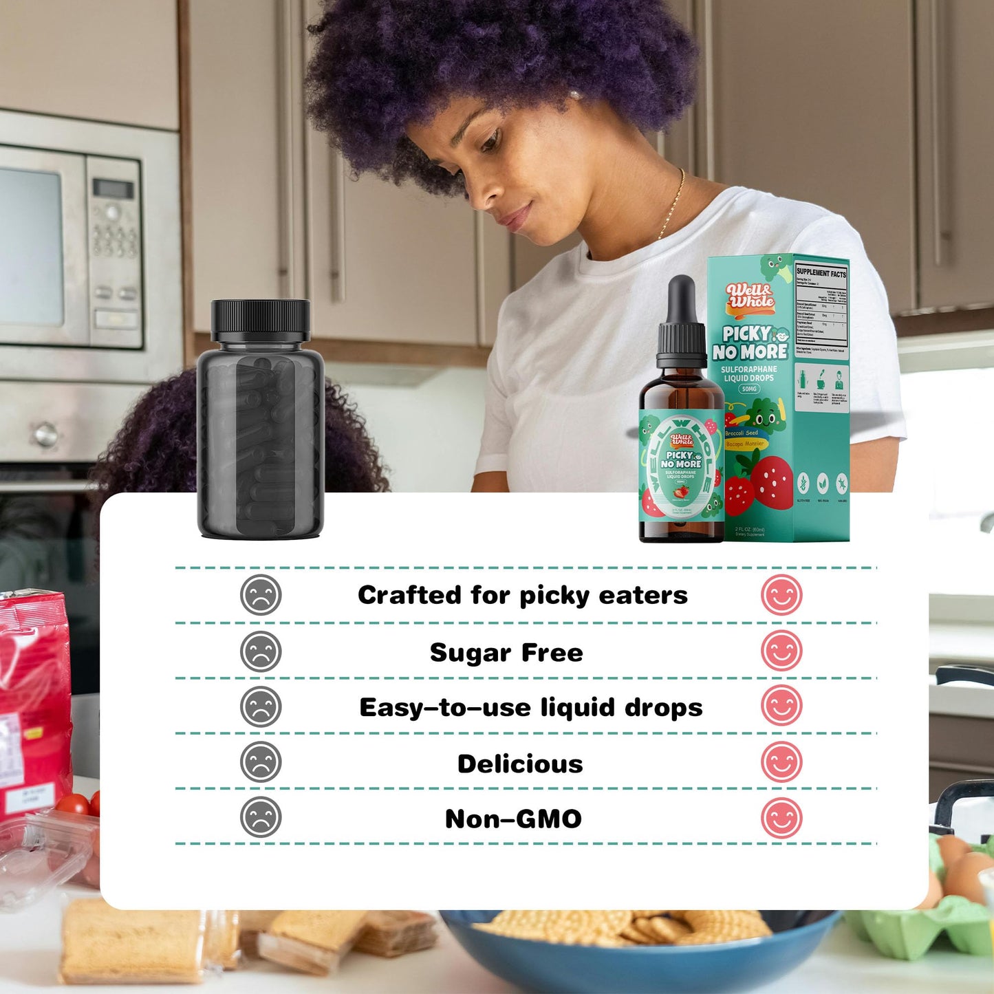 Well&Whole Sulforaphane Kids Liquid – Broccoli Sprout Extract, Appetite Support, 60mL, Vegan & Sugar-Free