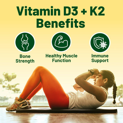 Vegan Vitality Vitamin D3 K2 4000IU (60 Capsules) – Plant-Based D3 + K2 with Coconut Oil