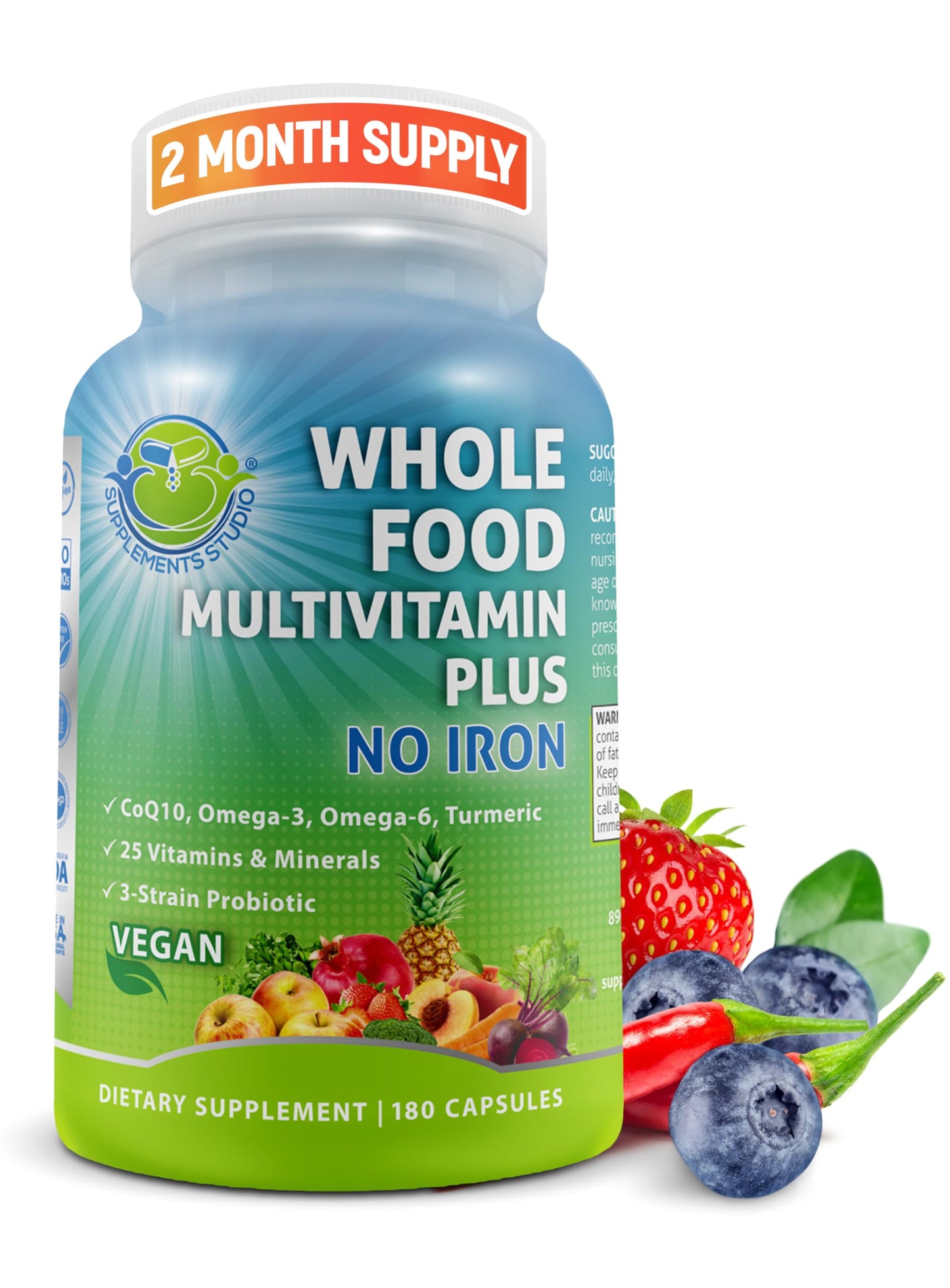 SUPPLEMENTS STUDIO Vegan Methylated Multivitamin for Men & Women – Whole Food, Iron-Free, Non-GMO (180 Count)