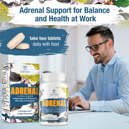 Tervaies Adrenal Support Adaptogen Supplements – Rhodiola, Ashwagandha, Holy Basil & Eleuthero | 120 Vegan Tablets