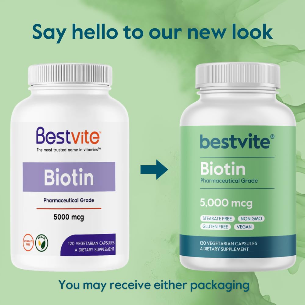 BESTVITE Biotin 5000mcg – 240 Veggie Capsules | Hair, Skin & Nails | Vegan