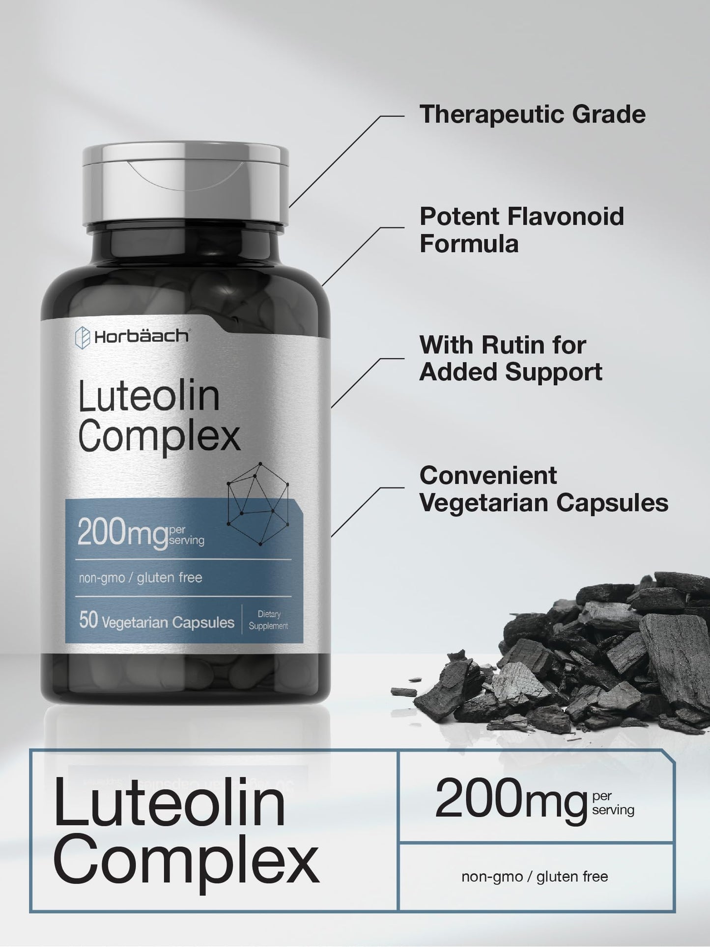 Horbäach Luteolin Complex Supplement with Rutin – 50 Capsules | Vegetarian, Non-GMO & Gluten Free Flavonoid Formula
