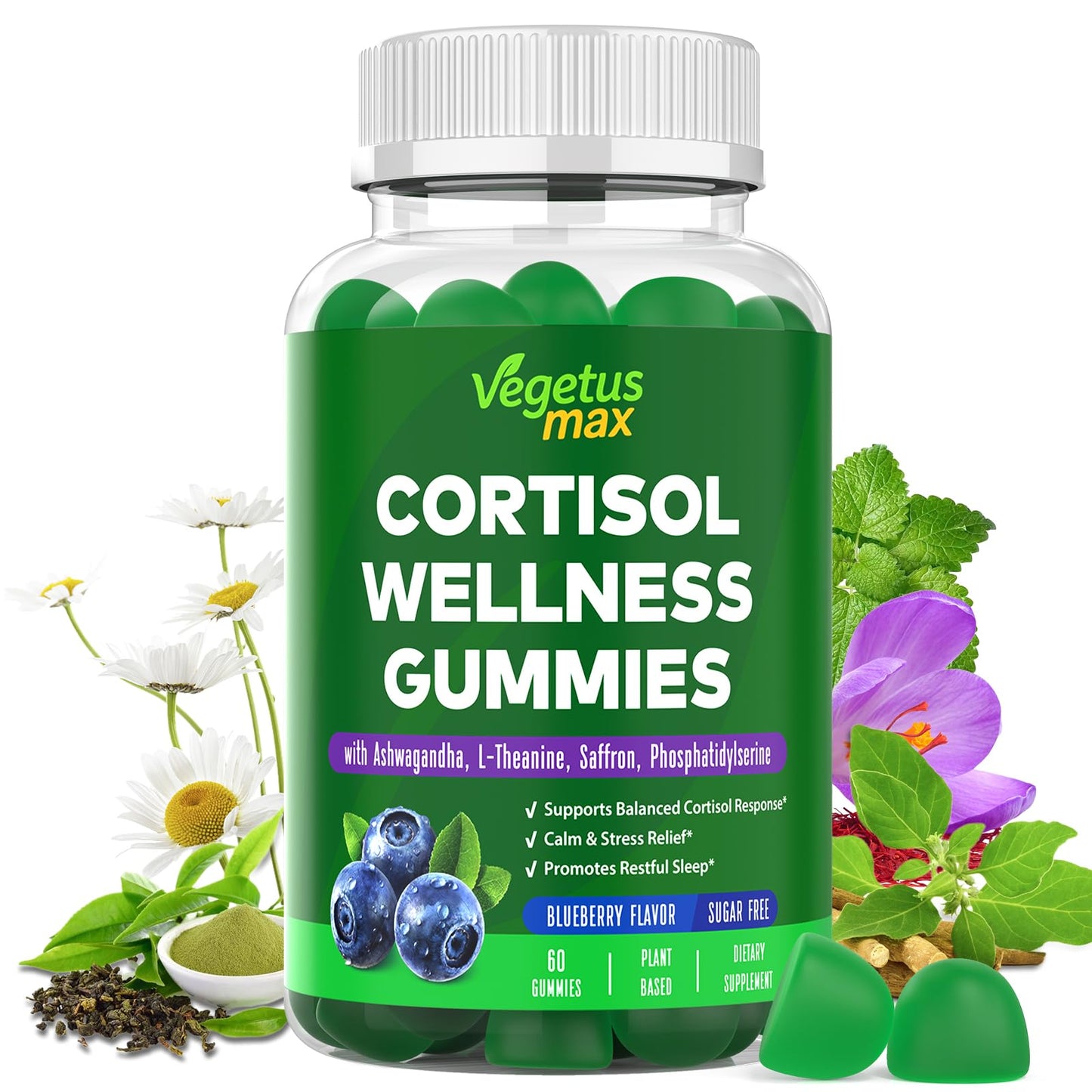 VEGETUSMAX Cortisol Gummies – Low Cortisol Support for Women, Sleep & Stress Relief, Vegan