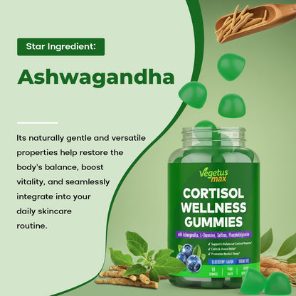 VEGETUSMAX Cortisol Gummies – Low Cortisol Support for Women, Sleep & Stress Relief, Vegan