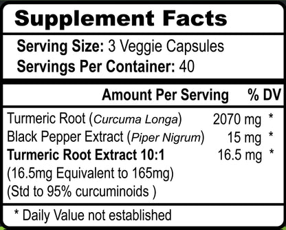 Viva Doria Turmeric Curcumin 2250mg with Black Pepper – 95% Curcuminoids, 120 Veg Capsules