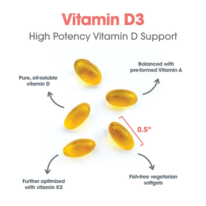 Allergy Research Group Vitamin D3 Complete 5000 IU – D3 & K2, Veggie Softgels, 120 Ct