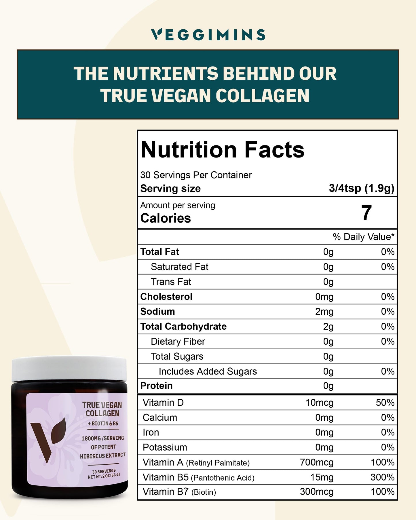 Veggimins True Vegan Collagen – Hibiscus Powder for Hair & Skin