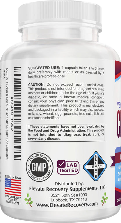 Vein & Leg Circulation Supplement (All-in-1) – 8 Active Ingredients | 90 Capsules