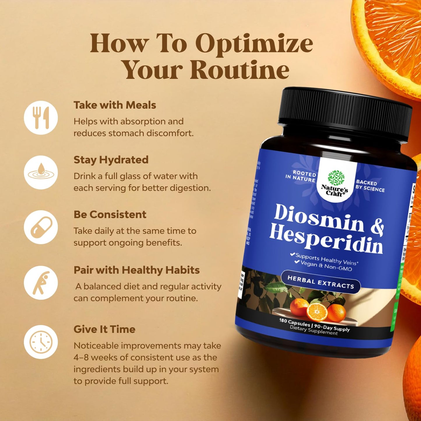 Nature's Craft Diosmin Hesperidin 1000mg Complex for Circulation – 3 Month Supply