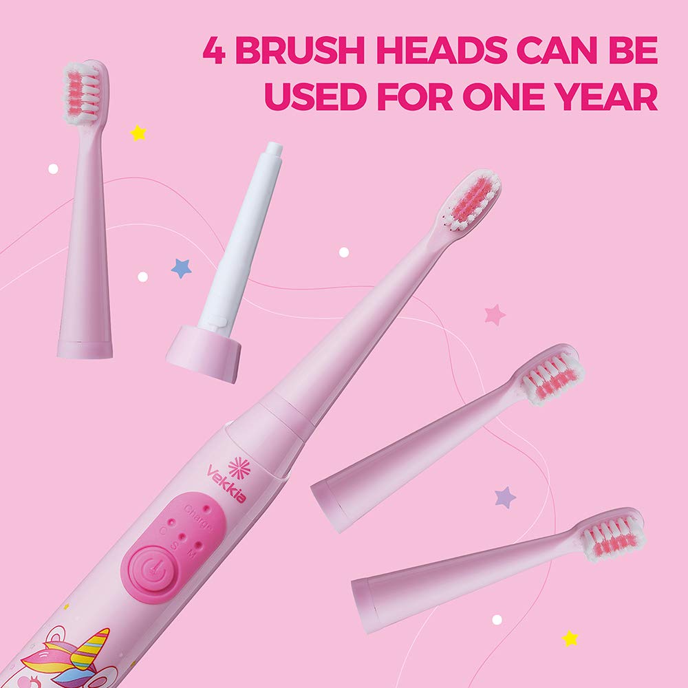 Vekkia Kids Sonic Toothbrush – 3 Modes, Memory, 2-Min Timer, Pink