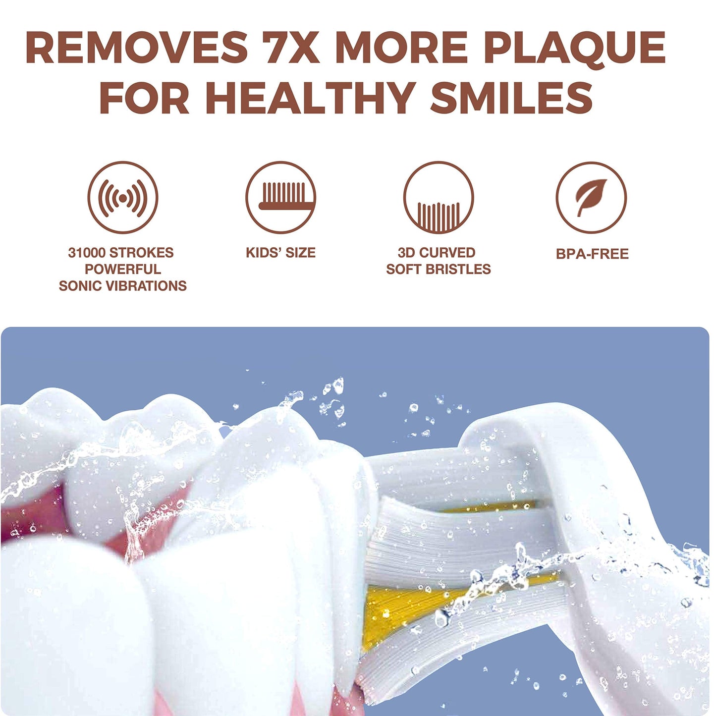 Vekkia Sonic Rechargeable Kids Electric Toothbrush – 3 Modes, IPX7 Waterproof, 24000 Strokes, 2-Min Timer
