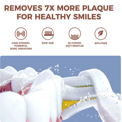 Vekkia Sonic Rechargeable Kids Electric Toothbrush – 3 Modes, IPX7 Waterproof, 24000 Strokes, 2-Min Timer