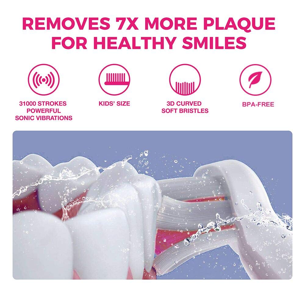 Vekkia Kids Sonic Toothbrush – 3 Modes, Memory, 2-Min Timer, Pink