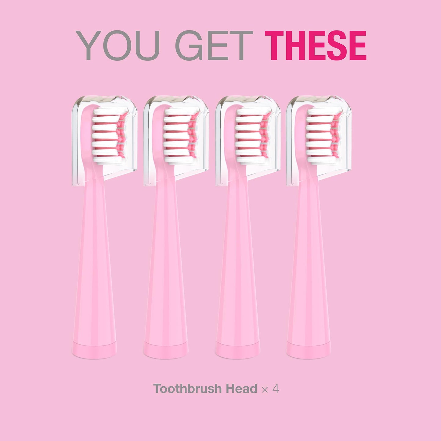 Vekkia Sonic Kids Replacement Heads - Pink 4 Pack, 7x Plaque Removal