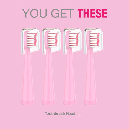 Vekkia Sonic Kids Replacement Heads - Pink 4 Pack, 7x Plaque Removal