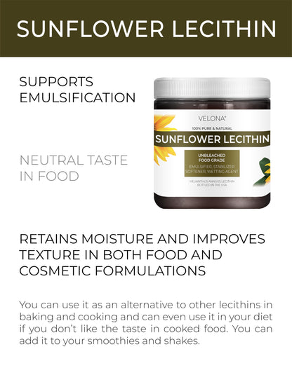 Velona Pure Liquid Sunflower Lecithin 8 Oz – Food Grade, Emulsifier & Stabilizer
