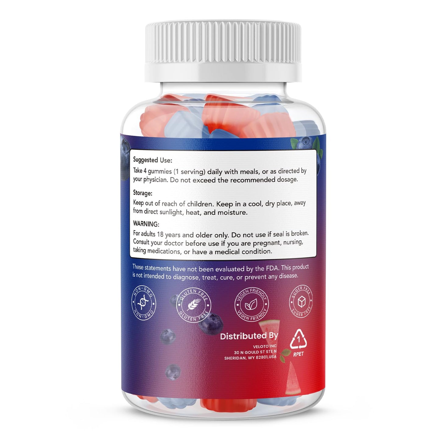 VELOTO Creatine Monohydrate Gummies 5g – 120 Count, 10-in-1 Pre-Workout