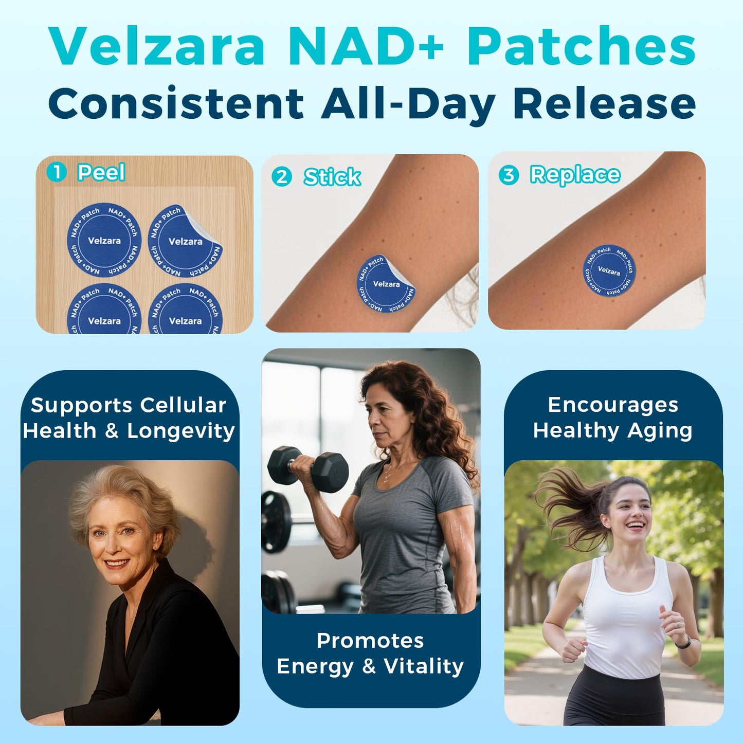 Velzara NAD+ Patches – Comfortable All-Day Wear, Vegan, Water-Resistant (30 Patches)