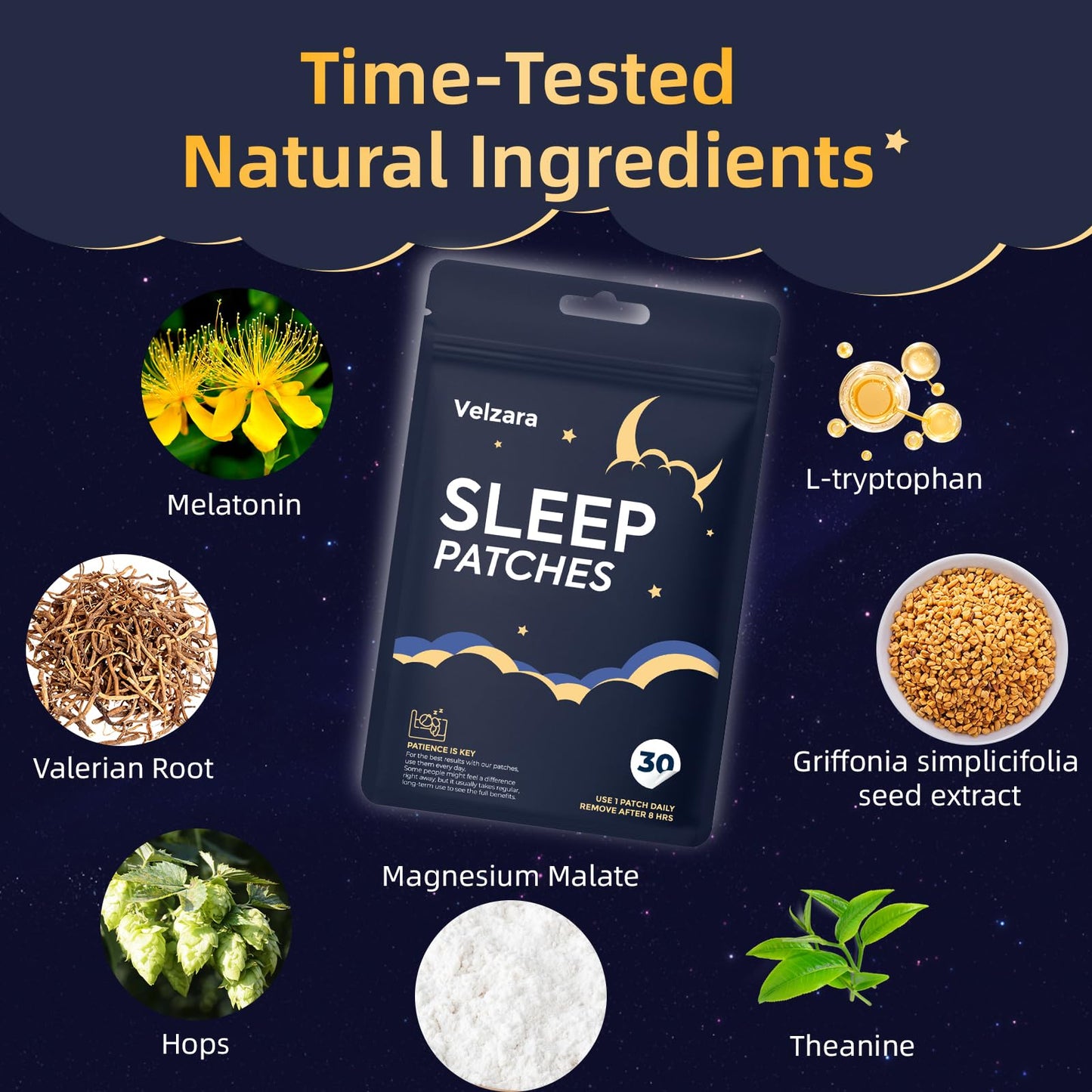 Velzara Natural Sleep Patches Support A Peaceful Nights – Gentle & Convenient – 30 Patches