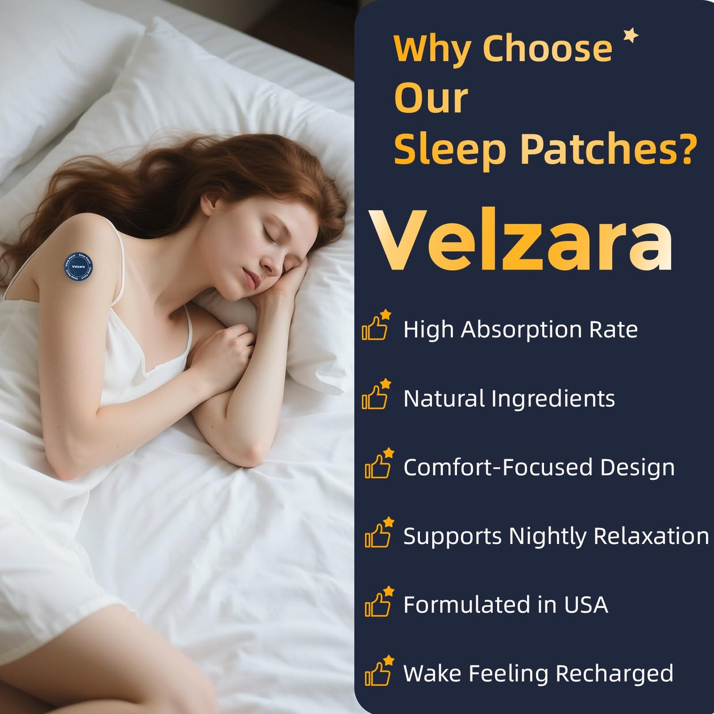 Velzara Natural Sleep Patches Support A Peaceful Nights – Gentle & Convenient – 30 Patches